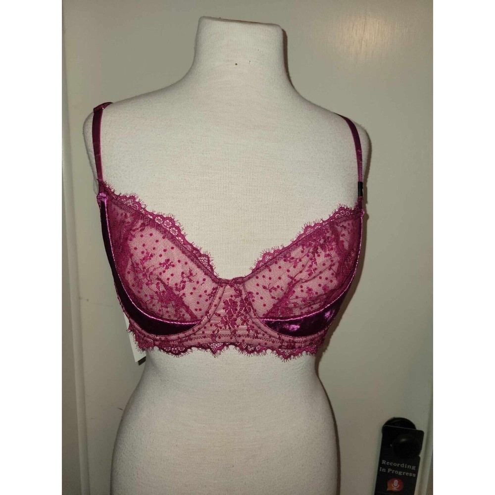 VICTORIA'S SECRET DREAM ANGELS FUSCHIA PINK FLORAL LACE PUSHUP BRA~32DDD~NWT